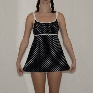 Y2k black polka dot mini dress swimsuit size medium catalina